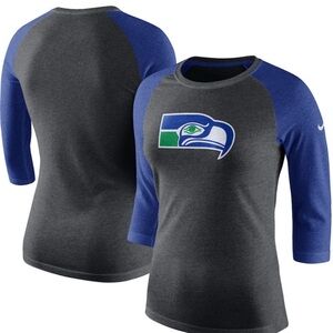 Nike Women’s Seahawks 3/4 Sleeve Tee - Gray and Blue